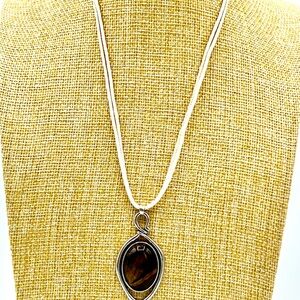Silver and Brown Pendant Necklace